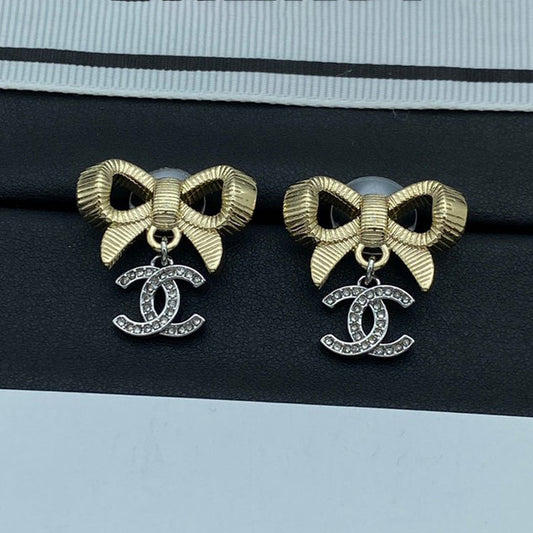 18K  Chanel Bow Tie Gold Earrings
