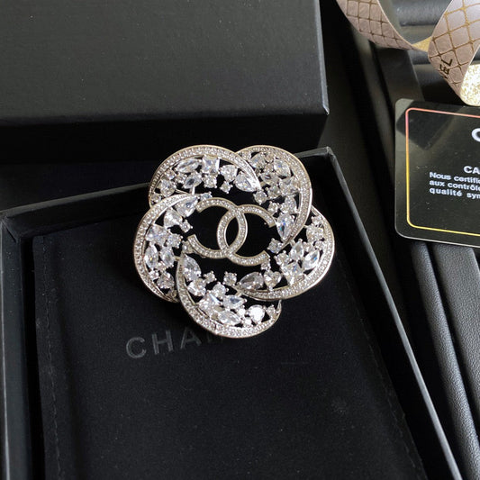 18K  Chanel Camellia Crystals Brooch